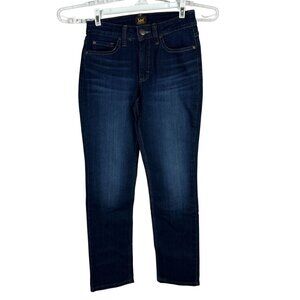 Lee Womens Mid Rise Straight Fit Denim Jeans Size 2 Classic Dark Wash Denim